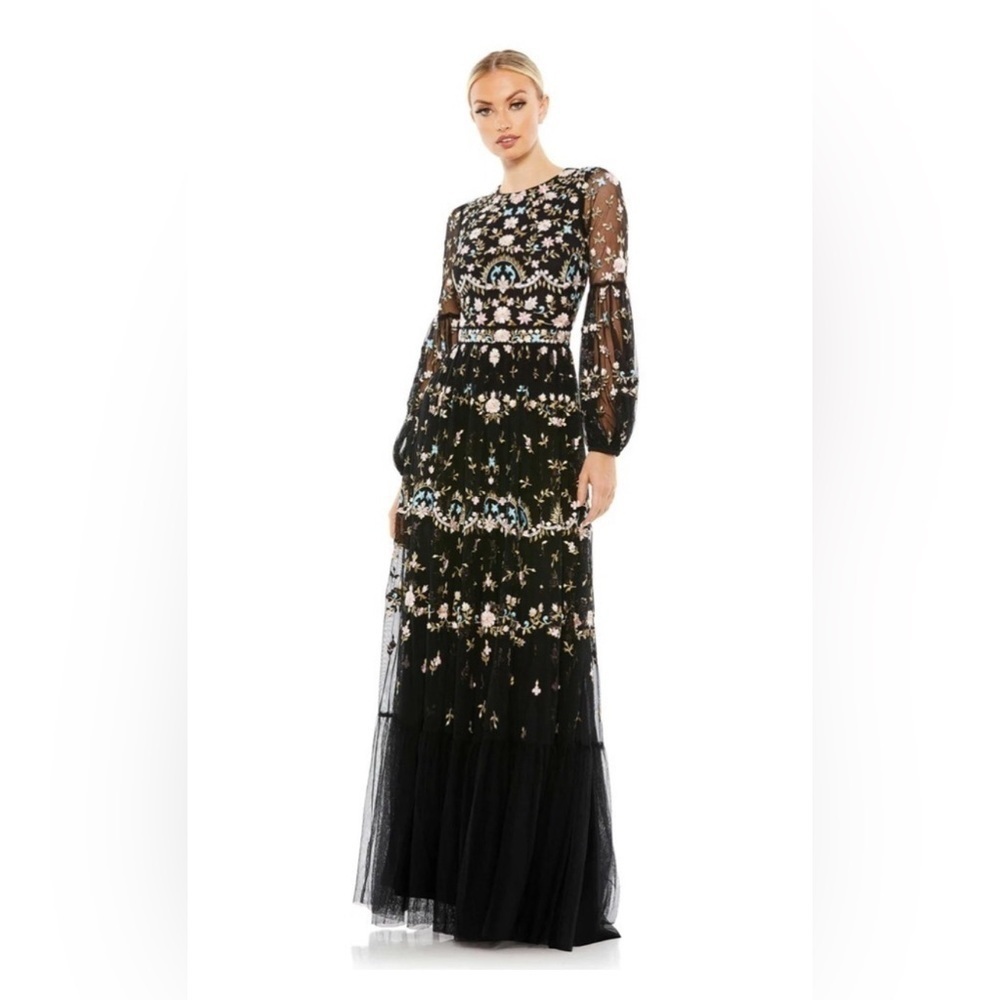 NWT MAC DUGGAL Floral Flowy Feminine Bohemian Ruffle Garden Gown • Style #35111